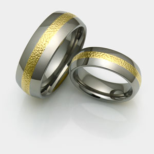 micro hammered inlay titanium rings with 18k yellow gold in polished finish