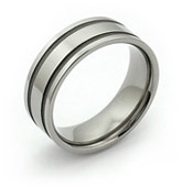 Flat Titanium Ring with  Two Sandblasted Grooves