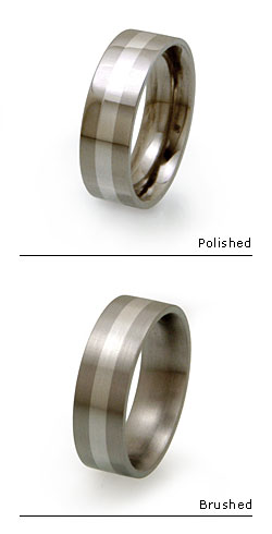 Titanium rings - white metal inlay collection