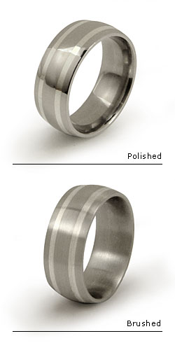 Titanium Ring with Two Thin White Metal Inlays