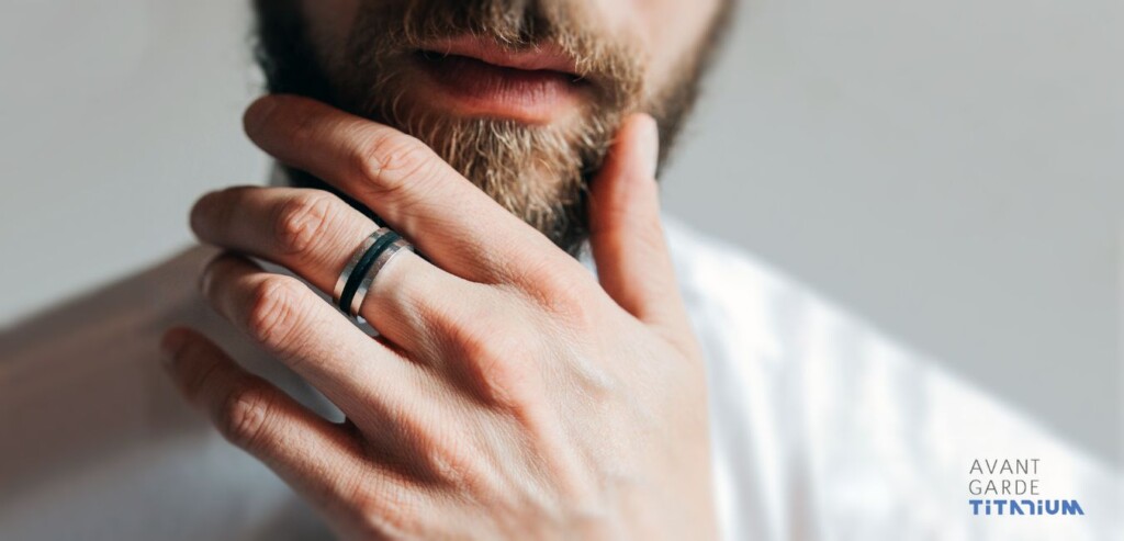Man with Domed Tungsten Ring With Wide Black Ceramic Inlay