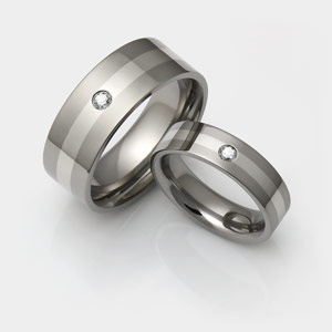 Diamond set titanium rings with center inlays