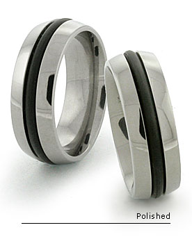 Domed Black titanium rings with rubber