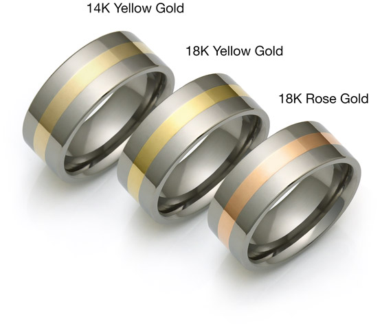 titanium and gold rings with 18k rose and yellow gold