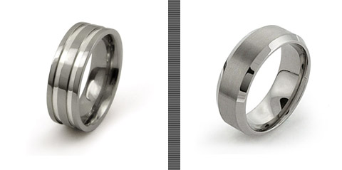 titanium ring with gold channels and tungsten ring with beveled edges