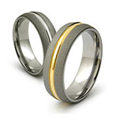 Sandblast Finish Titanium Ring with Gold Center Inlay