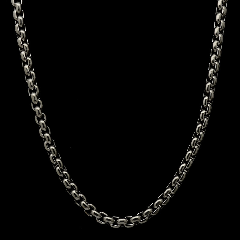 titanium chain large box necklace features titanium clasp