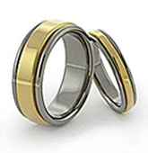Solid yellow gold inlay, rounded titanium wedding band