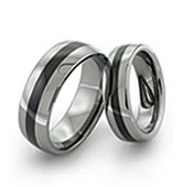 tungsten rings with narrow black inlay in the middle