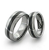 tungsten rings with narrow black inlay in the middle 