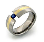 titanium tension set ring with gold inlay