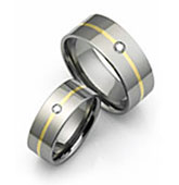 Diamond Titanium Ring with Thin Line Inlay.