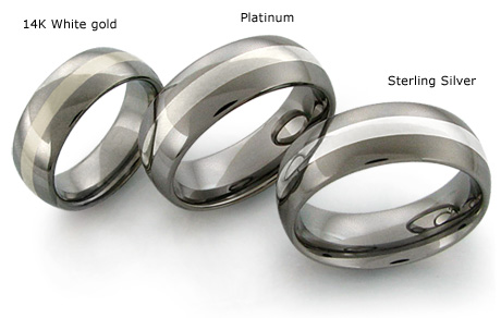 titanium rings with white gold platinum and silver inlays