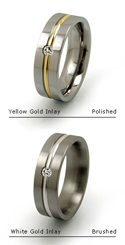 Hammered 14K Yellow Gold Inlay Men's Wedding Ring in Titanium (8mm)