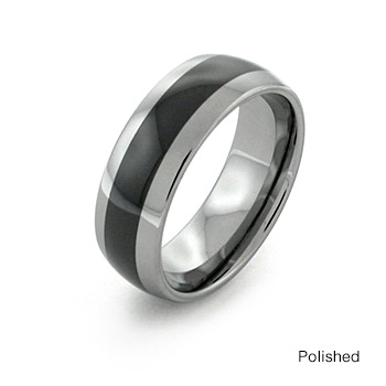 Domed Black With Inlay Wide Ring Tungsten Ceramic