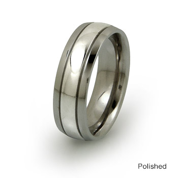 Gold or Platinum Inlay Titanium Rings with Grooves - TitaniumStyle.com