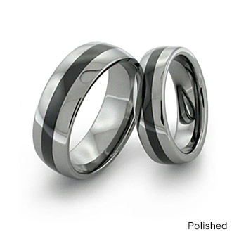 Domed Tungsten Carbide Rings With Black Ceramic Inlays TitaniumStyle