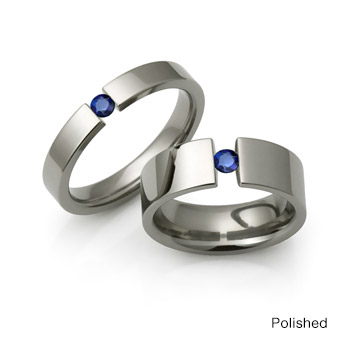 Pipe-Cut Tension Titanium Rings With Round Stones 