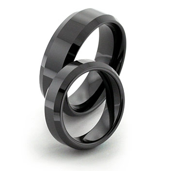 Black Tungsten Ceramic Rings with Bevels