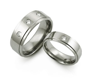 Step-Down Sides Titanium Rings w/ Diamonds & Gems