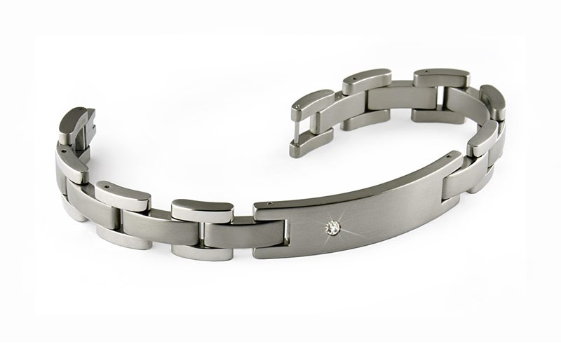 Diamond Set Titanium Bracelet With ID Plate