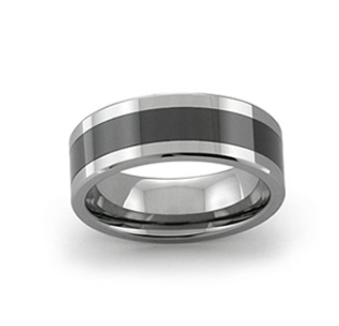 Tungsten Carbide Ring With Wide Black Ceramic Inlay
