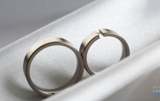 Diamond Titanium Rings With Thin Precious Metal Inlays and Titanium Rings With Thin Gold Inlays