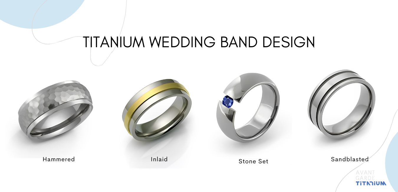 Titanium Wedding Band Design. Hammered. Inlaid. Stone Set. Sandblasted