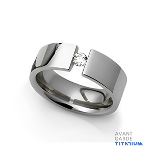 Pipe-Cut Tension Titanium Rings With Round Stones