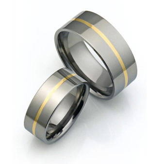 Titanium Wedding Ring Set with gold inlays