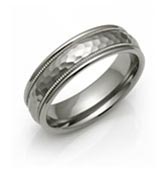 hammered center titanium ring with Milgrain and rounded sides