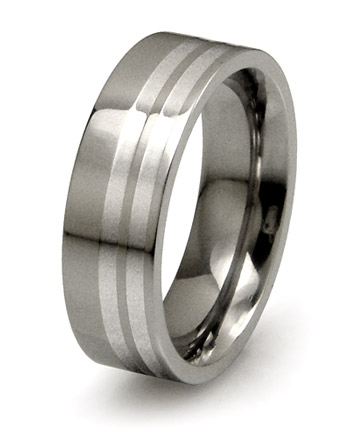platinum and titanium ring with double inlay
