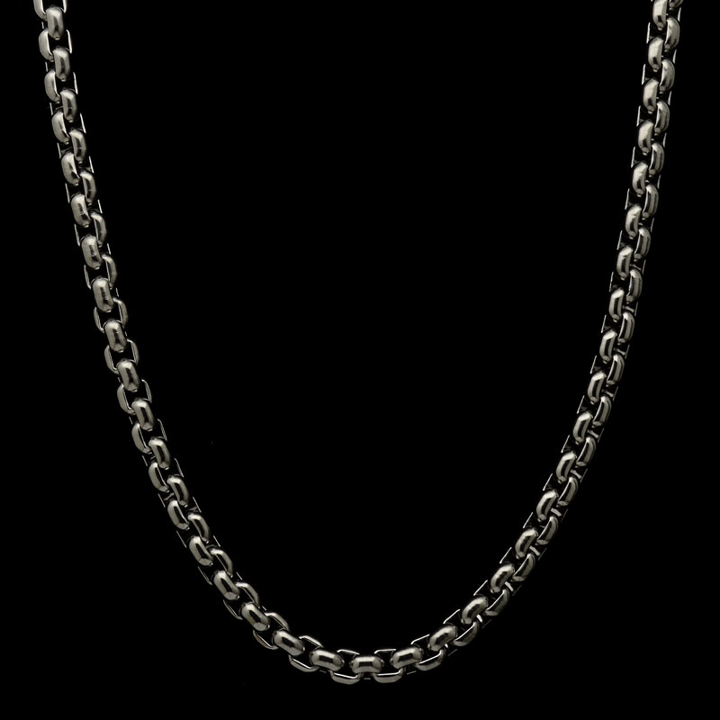 New 3mm TA1 Pure Titanium Rolo Box Chain Necklace Bracelet for Men Women  Blue Gray Anti-Allergy Skin Friendly Square Necklace