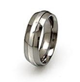 titanium ring with elevated platinum or white gold design