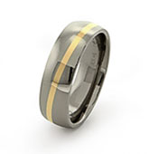 diagonal inlay titanium ring, 18K yellow or rose gold