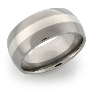 Titanium Wedding Ring Silver Inlay