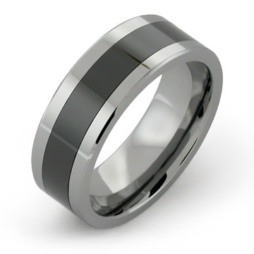 Tungsten Rings with Black Ceramic Inlay