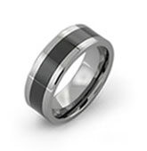 flat tungsten ring with wide black inlay