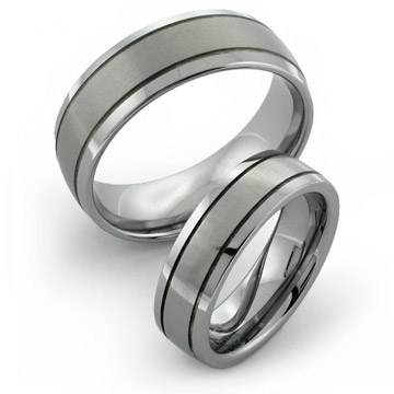 tungsten carbide rings with grooves and brushed finish